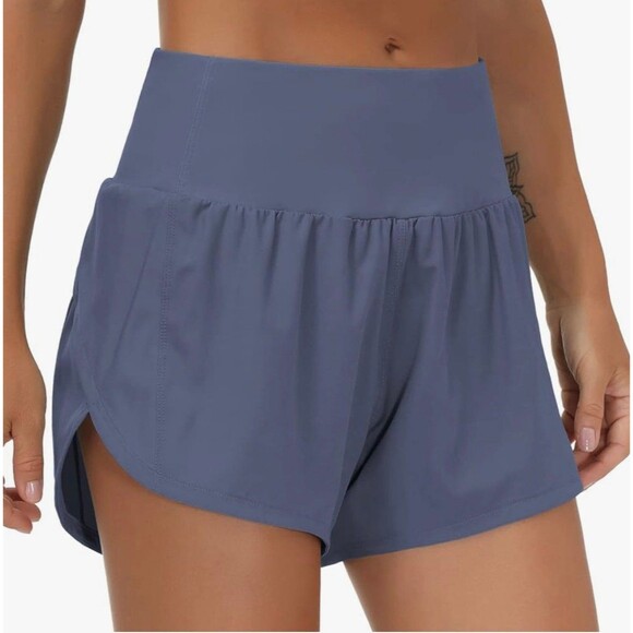 THE GYM PEOPLE High Waisted Running Shorts Ink Blue Size L New With Tag - Picture 1 of 11